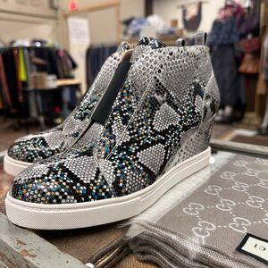 Linea Paolo Felicia III leather snake-embossed wedge sneakers